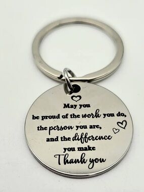 Silver Tone Round Inspirational Keychain 1.5 inch - "Thank You" NIP
